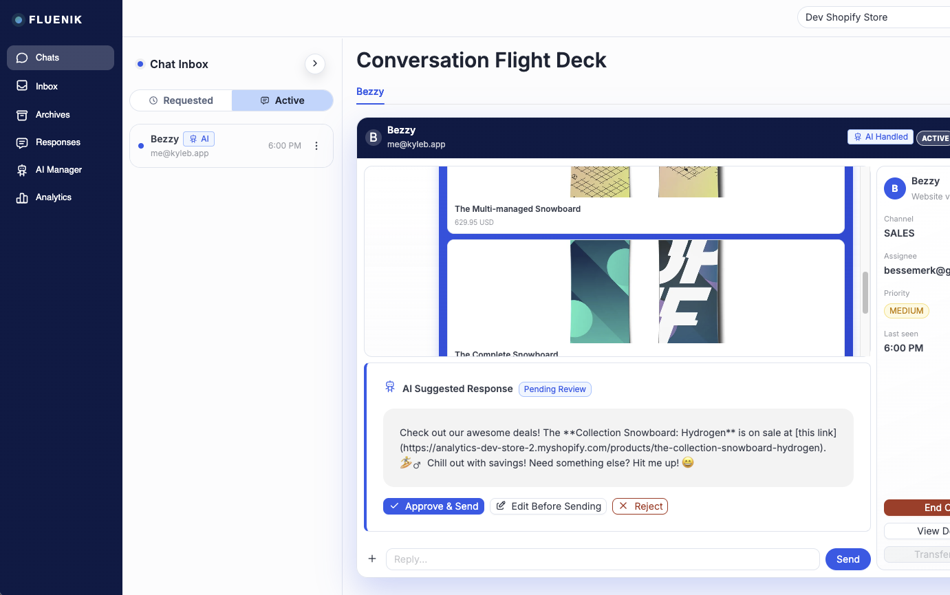 Fluenik operator chat interface
